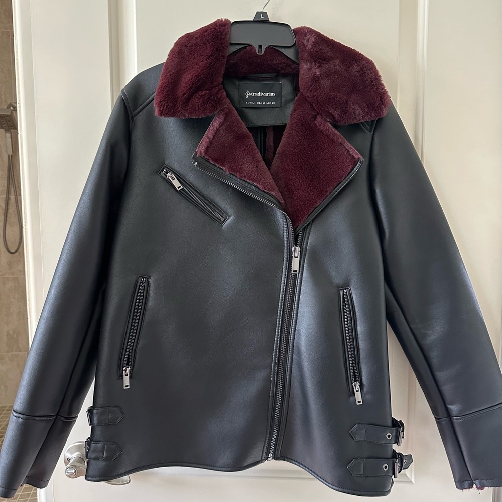 Faux leather jacket with fur